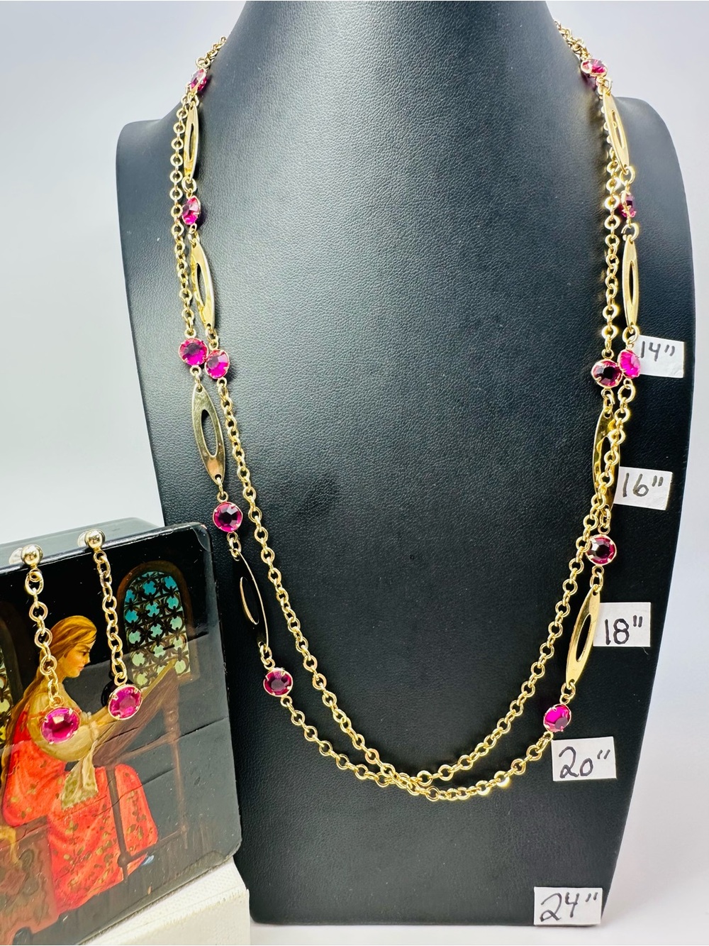 Vintage Park Lane Swarovski Pink Crystal Bezel Set Station Necklace Earrings Set